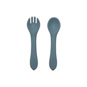 Kit Garfo e Colher Infanti Silicone Azul