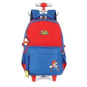 Mochila Rodinhas Com Alça Luxcel Super Mário Azul e Vermelho