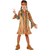 Fantasia Hippie Feminina Infantil Anos 60 de Luxo Completa