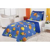Kit Cobre Leito Dupla Face Infantil  2 Pecas - Futebol Azul