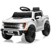 Mini Carro Elétrico Infantil Licenciado Ford F150 Raptor 12V c/ Controle Remoto, Luzes LED, Música MP3, Caçamba e Cinto 3 Pontos - Branco,Segmart