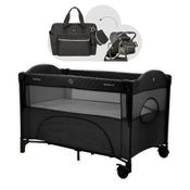 BERÇO CERCADO MILK WAY BLACK / PRETO E BOLSA MATERNIDADE LUXO MAXI - KIKKA BOO