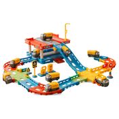 Pista Estacionamento Infantil com Caminhões - Mega Park - 36 Peças - Rampas, Elevadores e Acessórios - Brinquedo Interativo