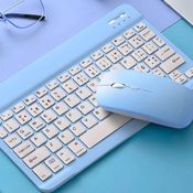 Teclado Sem Fio Azul Recarregável Bluetooth Com Mouse