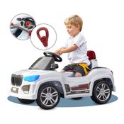 Carrinho de Passeio Infantil BM Car com Buzina, Haste e Pedal - Branco ou Azul - 2 em 1 Evolutivo com Anel de Proteção