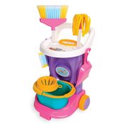 Carrinho de Limpeza Infantil Cleaning Trolley Azul ou Roxo - Com 6 Acessórios - Brinquedo Educativo de Faz de Conta a Partir de 3 Anos