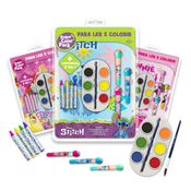 Livro Disney Super Color Pack - Stitch, Minnie ou Princesas - Com Canetinhas, Giz, Aquarela e Carimbos - Atividades Infantis
