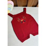 Jardineira Romper Natal Rena Com Laço Vermelho