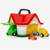 Brinquedo Educativo Garagem Didática Infantil com Chaves Geométricas e 4 Carrinhos Bubi