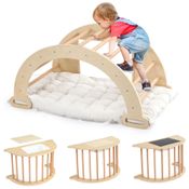 Escalada 5 em 1 JOYMOR Triângulo Pikler com Arco Balanço e Mesa Sensória para Crianças, Brinquedo de Escalada de Madeira Montessoriana para Bebês