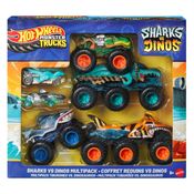 Multipack c/ 2 Monster Trucks 2 Big Rigs e 2 Carrinhos 1/64 - Sharks vs Dinos - Hot Wheels