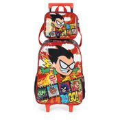 Kit Mochila Rodinhas Lancheira Luxcel Teen TitansGo Vermelho