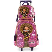 Kit Mochila Rodinhas Lancheira Luxcel Lol OMG Pink