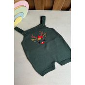 Jardineira Romper Natal Rena Com Laço Verde