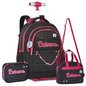 Kit Mochila Luluca de Carrinho Nylon Matelassê Com Lancheira e Estojo