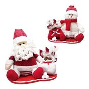Enfeite Do Papai Noel / Boneco De Neve Sentado Com Presente