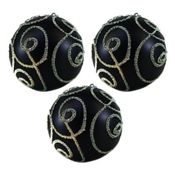 Kit 3 Bolas De Natal De Luxo Preta Com Arabesco  De Luxo