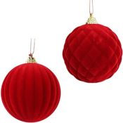 Kit 2 Bola De Natal De Veludo Camuça Desenhada De Luxo 10 Cm