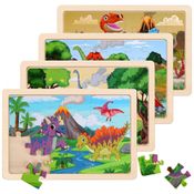 Quebra-Cabeças de Dinossauro de Madeira para Crianças de 3 a 8 Anos - Conjunto com 4 Pacotes de 20 Peças, NASHRIO