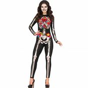 Fantasia Halloween Caveira Mexicana Feminina Adulta Esqueleto com Rosas