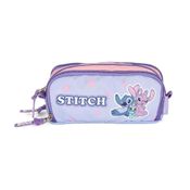 Estojo Escolar Triplo Luxcel Stitch Flores Roxo
