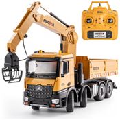 Caminhão Basculante de Controle Remoto 26CH, Brinquedo Caminhão com Garra de Madeira 4 em 1, Veículo de Brinquedo de Construção Resistente, YAZHIYI