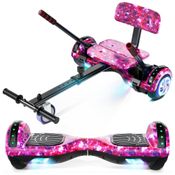 Hoverboard com Assento para Crianças e Adultos, Autoequilíbrio 6,5 e 8,5 polegadas, Bluetooth com Luzes LED Coloridas e Kart Estrelar Roxo