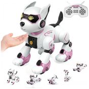 Robô Cachorro Programável Preto com Detalhes Vermelhos – Interactive Robotic Dog Toy, Controle Remoto, Voz e Imitação de Sons para Crianças