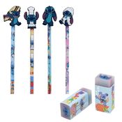 Kit 2 Lápis de Escrever + 1 Borrachas  Stitch Disney - Molin