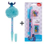 Kit Escolar Infantil  5 peças + Caneta Pompom Stitch - Molin