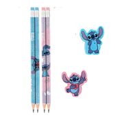 Kit 2 Borrachas + 4 Lápis Escolar Sortidos Stitch - Molin