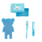 Kit Banho cuidados para Bebe pente escova saboneteira e esponja