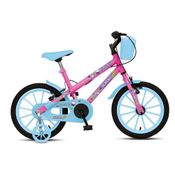 Bicicleta Aurora Fest; Aro 16; Com Freios V-brake; Com Rodas De Apoio; Capa Corrente E Cestinha Rosa-azul Neon