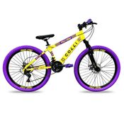 Bicicleta Colli Grau Aro 26 21 Marchas Freios A Disco Amarelo Roxo