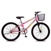Bicicleta Allegra City Aro 24 Sem Marchas Freios V-brake E Cestão Colli Rosa Neon