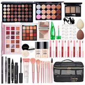 CHAFFUL Kit Completo de Maquiagem Feminina – Conjunto Essencial com Base, Primer, Paleta de Sombras, Contorno, Batom, Delineador e Pincéis